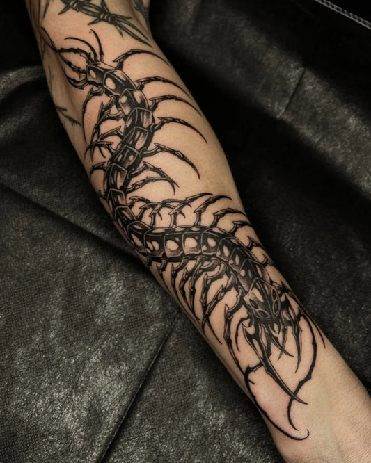 Big Blackwork Centipede Tattoo on Men Arm by @digitalsun