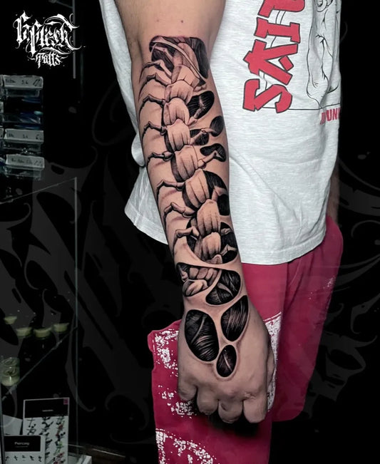 Big Blackwork Centipede Tattoo on Men Arm by @gflesh_tatts