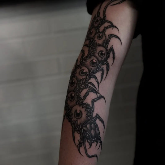 Big Blackwork Centipede Tattoo on Men Arm by @kelseypierotti_tattoos