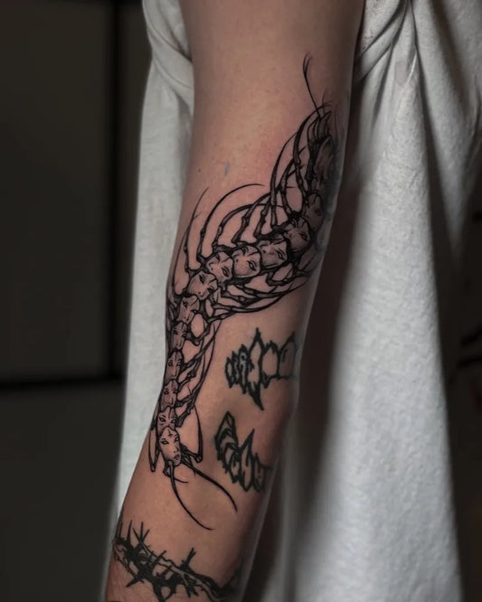 Big Blackwork Centipede on Men Arm Tattoo by @bad_idea_tattoos