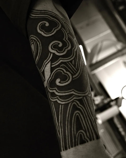 Big Blackwork Clouds Tattoo on Men Arm by @iinwoll