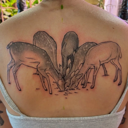 Big Blackwork Deer Tattoo on Women Back by @thatgirlwhodoestattoos