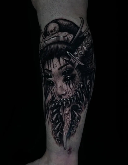 Big Blackwork Demon Gyuto Men Arm by @nocturnal_roberts