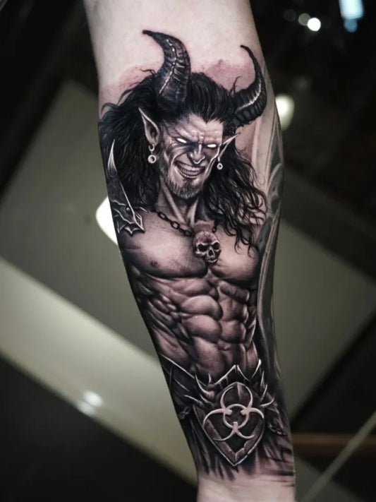 Big Blackwork Demon Tattoo on Men Arm by @adrimaxtattoo