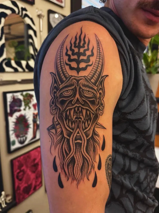 Big Blackwork Demon Tattoo on Men Arm by @stfu_hayley
