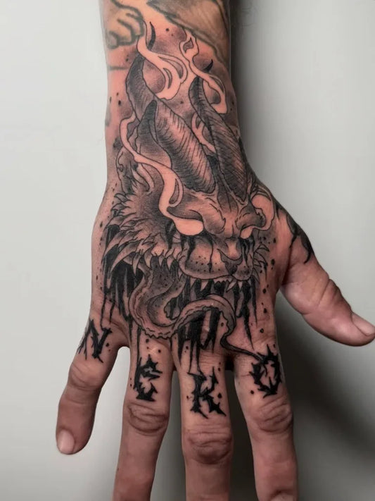Big Blackwork Demon Tattoo on Men Hand by @jespecht