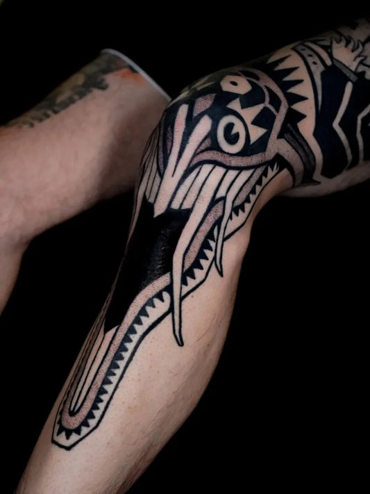 Big Blackwork Demon Tattoo on Men Knee by @satanischepferde