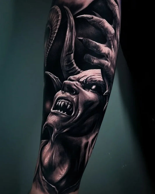Big Blackwork Demon Tentacle Claw Tattoo on Men Arm by @kreatattoo