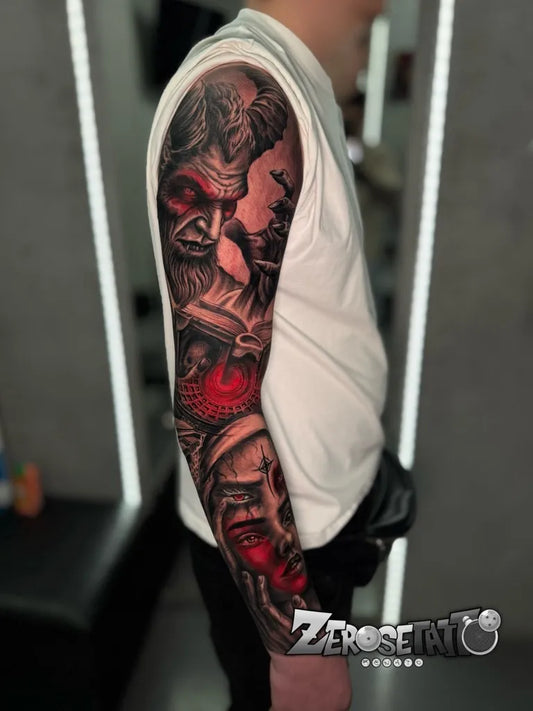 Big Blackwork Demon Woman Tattoo on Men Arm by @zerose_tattoo