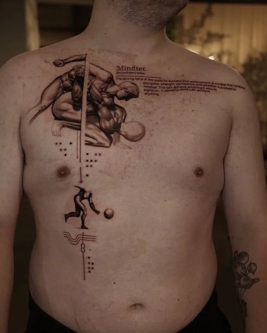 Big Blackwork FigurativeSpiritual Tattoo on Men Chest by @hood.seven.guests