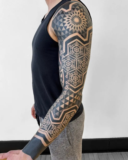 Big Blackwork Geometric Mandala Spiritual Tattoo on Men Arm by @n.e.e.n.o