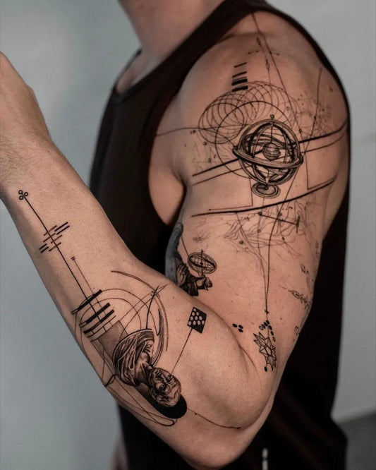 Big Blackwork GeometricAbstractDesign Tattoo on Men Arm by @hood.seven.guests
