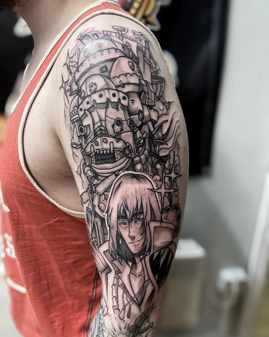 Big Blackwork Ghost in the Shell Tattoo on Men Upper Arm by @micahinnestattoo