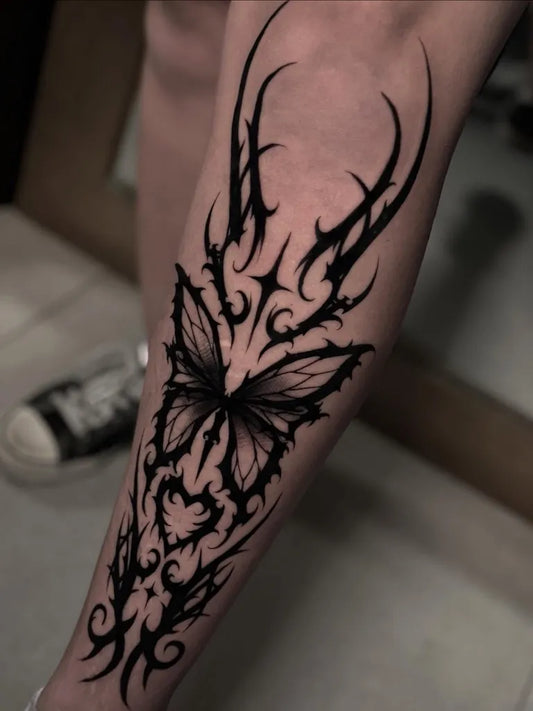 Big Blackwork Gothic Butterfly Tattoo on Men Arm by @mardy.exe