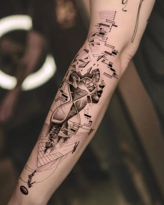 Big Blackwork Hourglass and Cyborg Women Arm by @_johnmonteiro