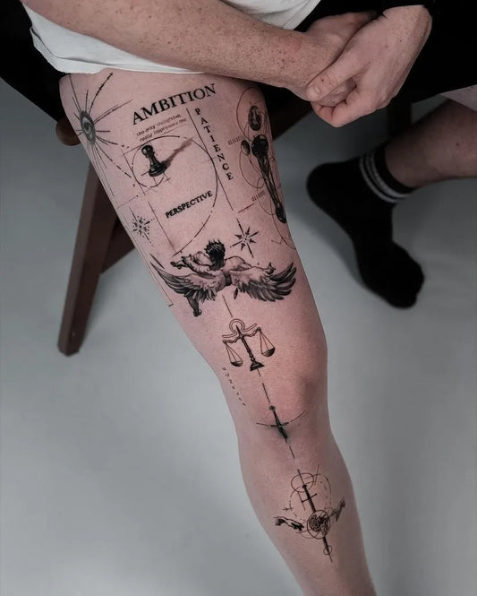 Big Blackwork Icarus Wings Scales on Men Thigh Tattoo by @the.xx.ttt