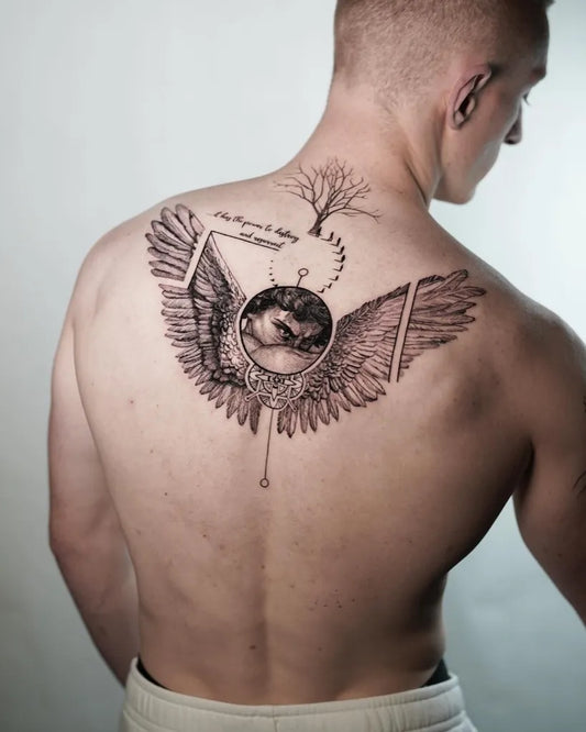Big Blackwork Icarus Wings on Men Back Tattoo by @sado_tattooer