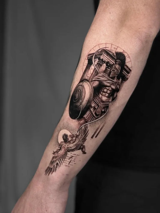 Big Blackwork Icarus and Eagle on Men Arm Tattoo by @st.inkedme