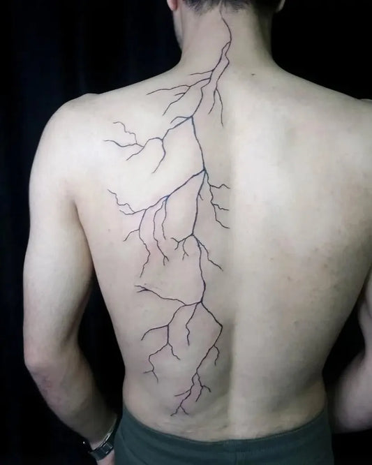 Big Blackwork Lightning Tattoo on Men Back by @irfanyukseltattoo