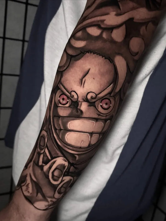 Big Blackwork Luffy on Men Arm Tattoo by @jrd.ink