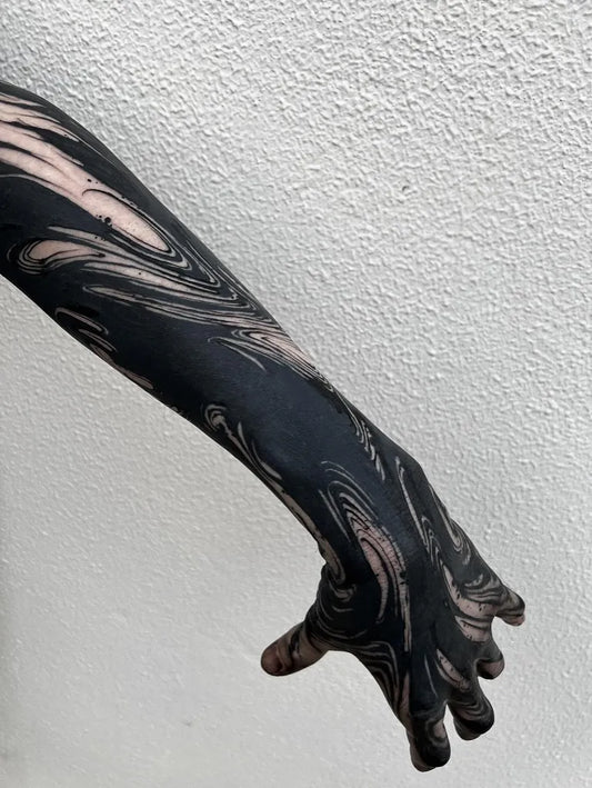 Big Blackwork MarbleVeins Tattoo on Women Arm by @younghearted.tattoo