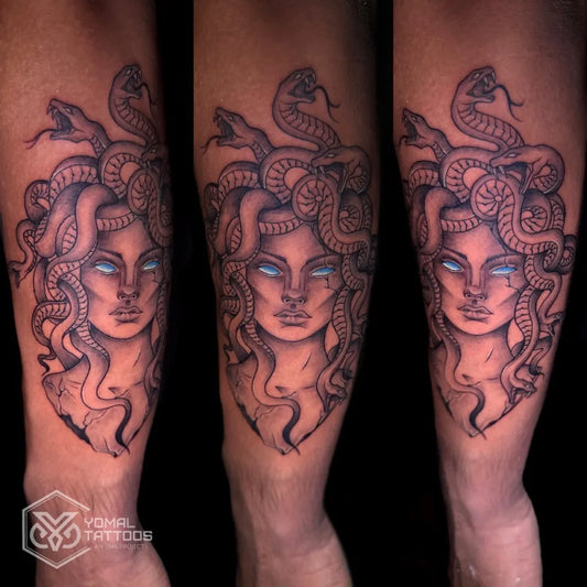 Big Blackwork Medusa on Men Arm Tattoo by @yomal.ink