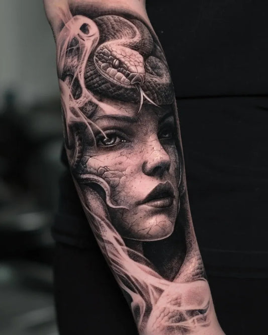 Big Blackwork Medusa on Women Arm Tattoo by @miguelameliach