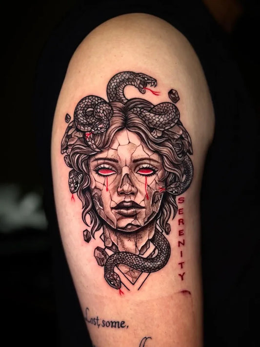 Big Blackwork Medusa with Snakes on Men Arm Tattoo by @tattoo_tailorr
