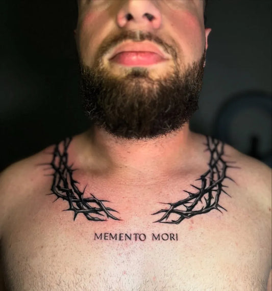 Big Blackwork Memento Mori Crown of Thorns on Men Neck Tattoo by @osnay_tattooart