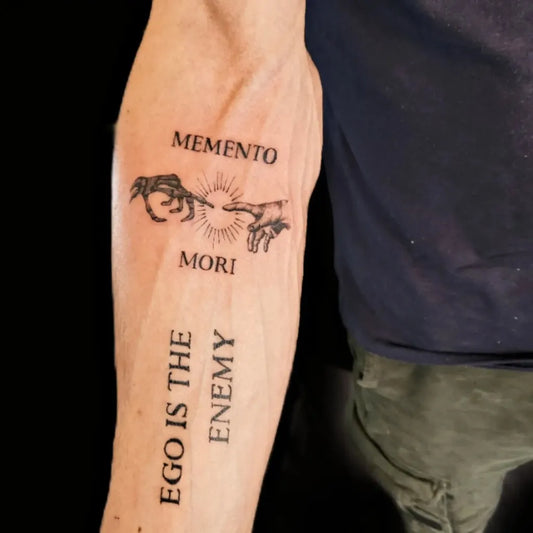 Big Blackwork Memento Mori Hands on Men Arm Tattoo by @bam.tattoo7