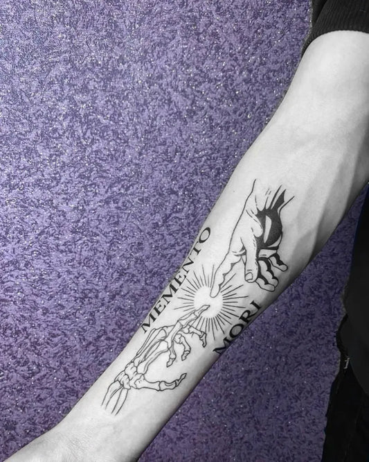 Big Blackwork Memento Mori Hands on Men Arm Tattoo by @ponya.sha