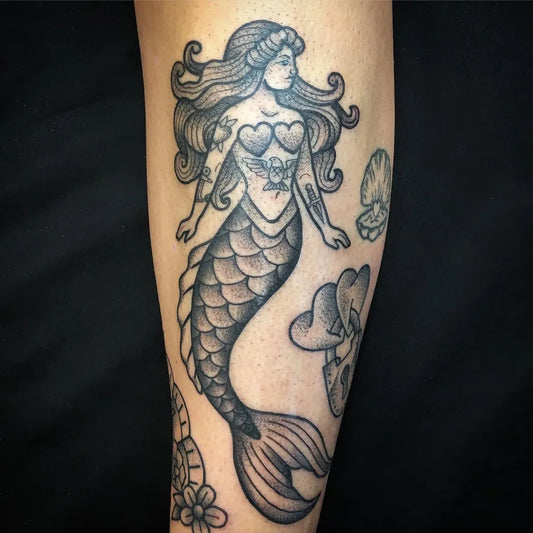 Big Blackwork Mermaid Tattoo on Women Arm by @tattoos_by_harry