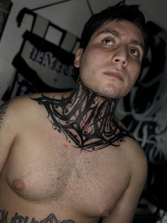 Big Blackwork Neck on Men Neck Tattoo by @vaniatls