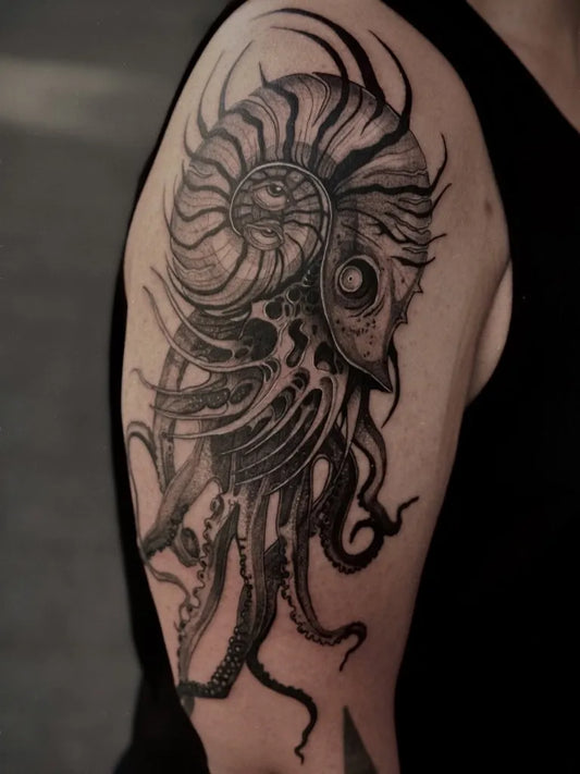 Big Blackwork Octopus Monster Tattoo on Men Shoulder by @luna_.ttt