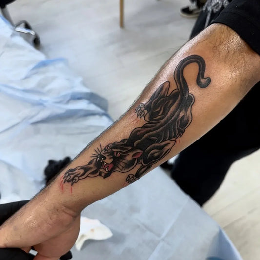 Big Blackwork Panther Tattoo on Men Arm by @thankyoudiego
