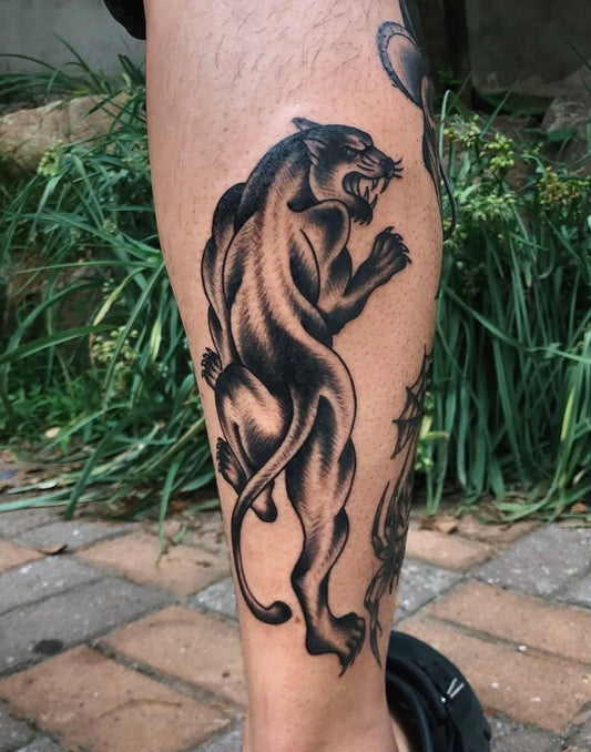 Big Blackwork Panther Tattoo on Men Leg by @gunpuck