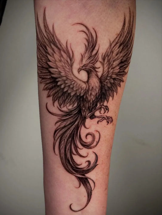Big Blackwork Phoenix on Men Arm Tattoo by @mriverotattoos