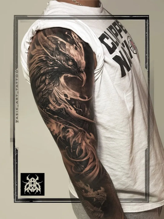 Big Blackwork Phoenix on Men Arm Tattoo by @yasik_art_tattoo