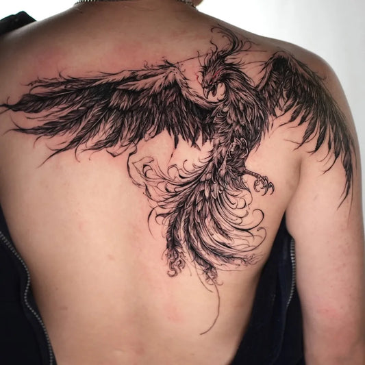 Big Blackwork Phoenix on Men Back Tattoo by @bk_tattooer
