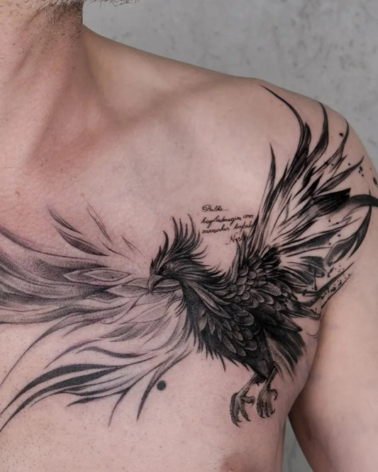 Big Blackwork Phoenix on Men Shoulder Tattoo by @nakatartink