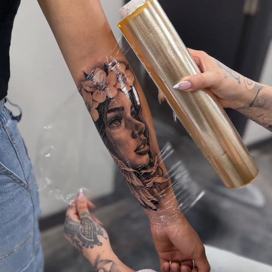 Big Blackwork Portrait Flower on Women Arm Tattoo by @dame.arte