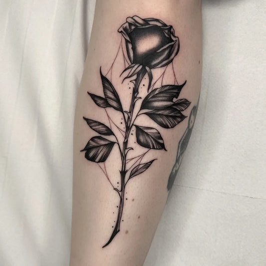 Big Blackwork Rose on Women Forearm Tattoo by @mort_tattooer