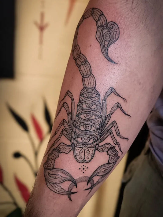 Big Blackwork Scorpion on Men Arm Tattoo by @death.meadow.tattoo