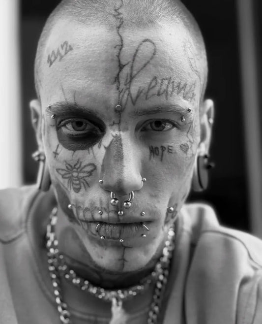 Big Blackwork Skull Bee Dreamcatcher on Men Face Tattoo by @_skeleton.face_