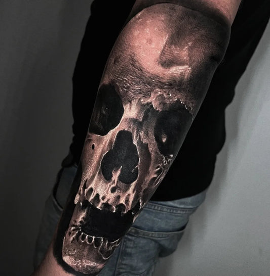 Big Blackwork Skull on Men Arm Tattoo by @stefanobenedetti_tattoo