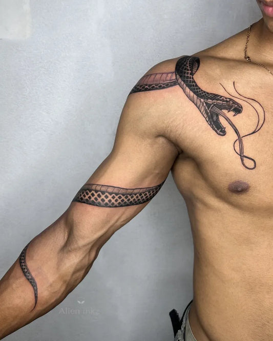 Big Blackwork Snake on Men Arm Tattoo by @alien.inkz