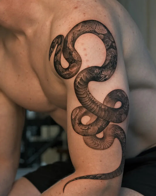 Big Blackwork Snake on Men Arm Tattoo by @choseung.ink.23