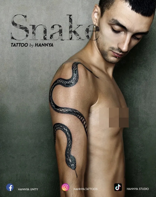 Big Blackwork Snake on Men Arm Tattoo by @hannya.tattoos