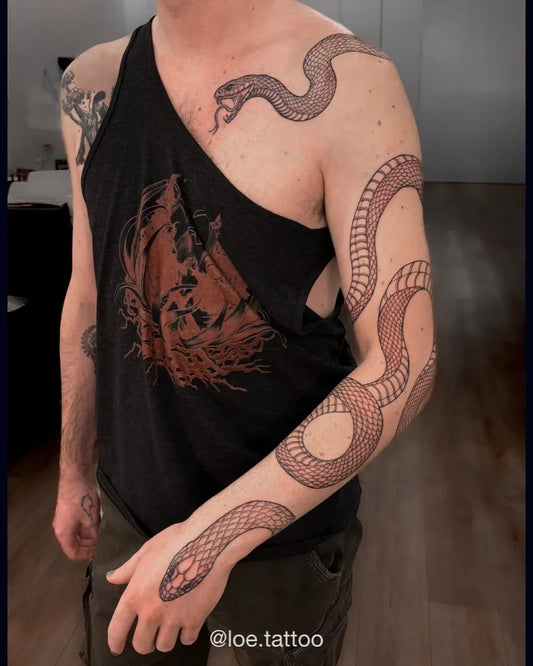 Big Blackwork Snake on Men Arm Tattoo by @loe.tattoo