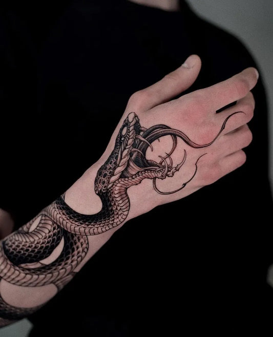 Big Blackwork Snake on Men Forearm Tattoo by @equilattera